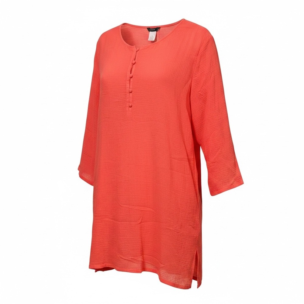 J.Crew Womens Cotton Gauze Henley Tunic Top Coral Orange 3/4 Sleeve Size L